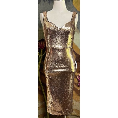 New Anthropologie Dress The Population Sweetheart Gold Sequined Midi Dress S