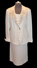 ML Studio Vintage 1990s White long sleeve Studded Blazer Skirt Suit Set size 16W