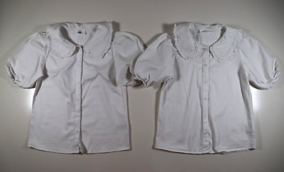 NEXT SCHULUNIFORM WEISS STRETCH BAUMWOLLE BESTICKT BLUSE SHIRTS X 2 MÄDCHEN 12Y