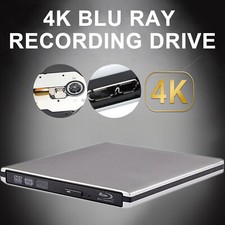 4K UHD Genuine Burner External USB 3.0 Super Slim DVD BD Recorder Drive Silver E