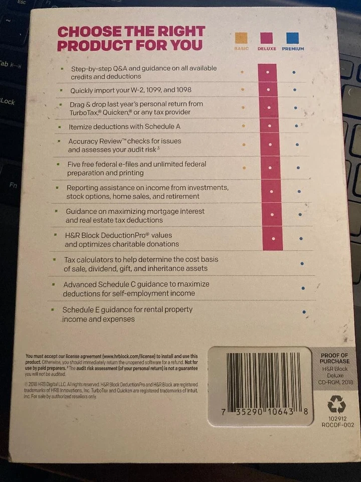 2018 H&R Block turbo DELUXE Federal Tax Cut New sealed CD in Box formerly TaxCut - Image 2 of 2