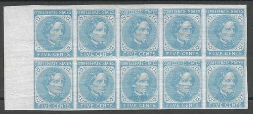 Confederate States, 1862, Scott #6, Block of 10, Mint, Never Hinged