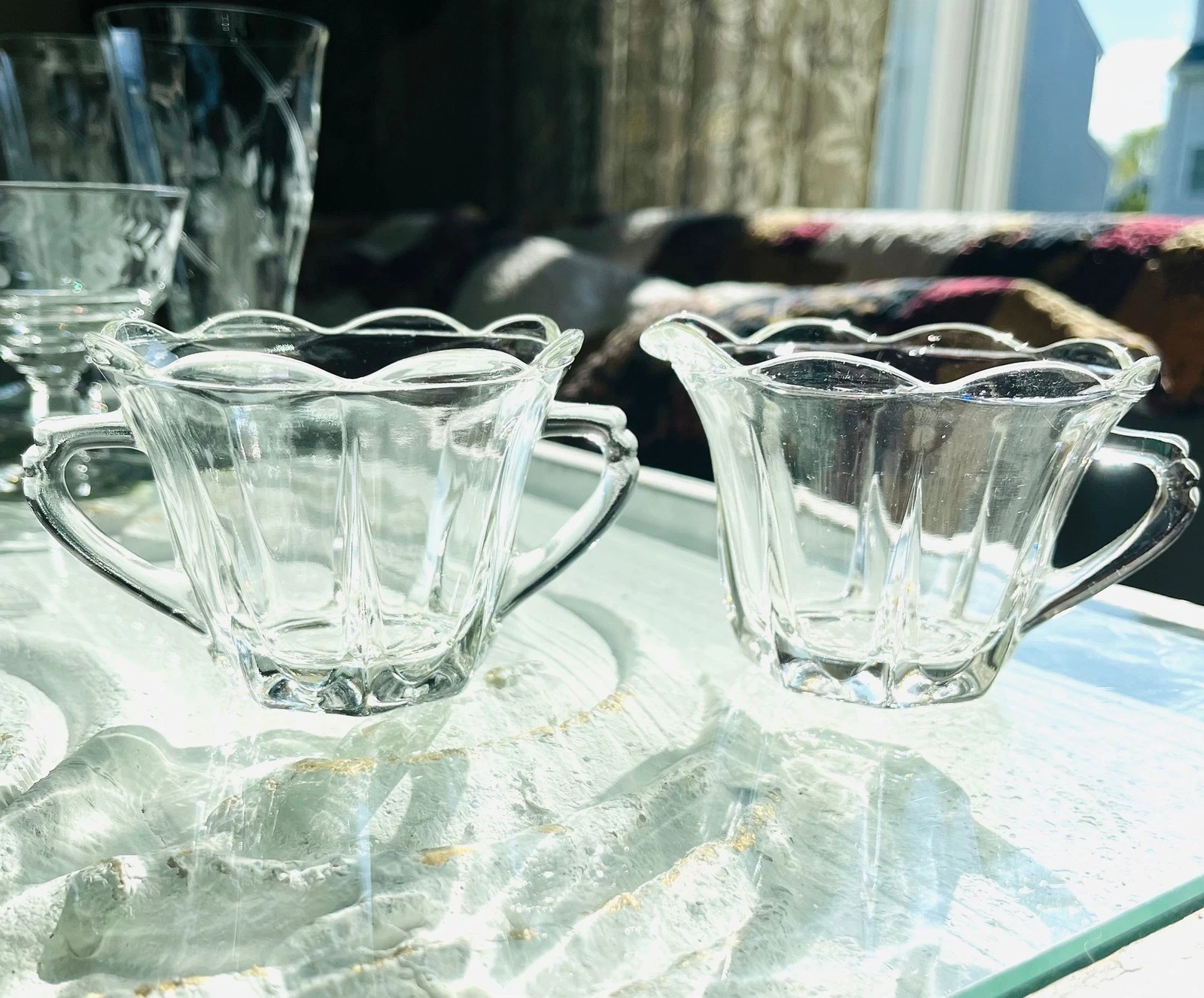 Anchor Hocking Swedish Modern Clear Sugar & Creamer Set  Mid century