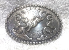 Small Nocona Bull Rider Oval Silver Flower Buckle Flower Edge Great Shape