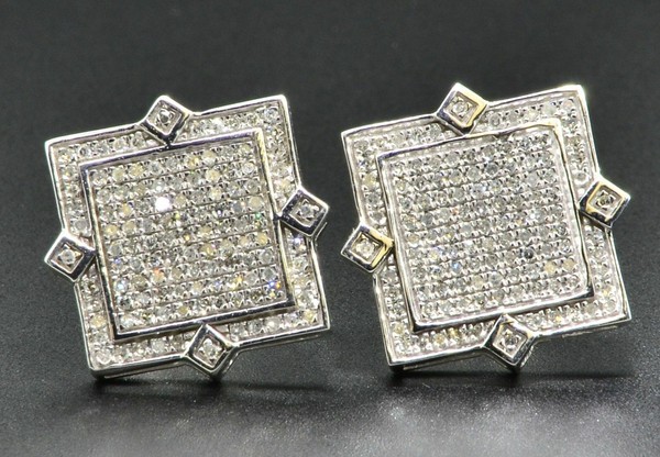 Diamant Nieten Quadratform 4 Punkt Herren Damen 10K WeißGold Ohrringe 0.52 Karat-image