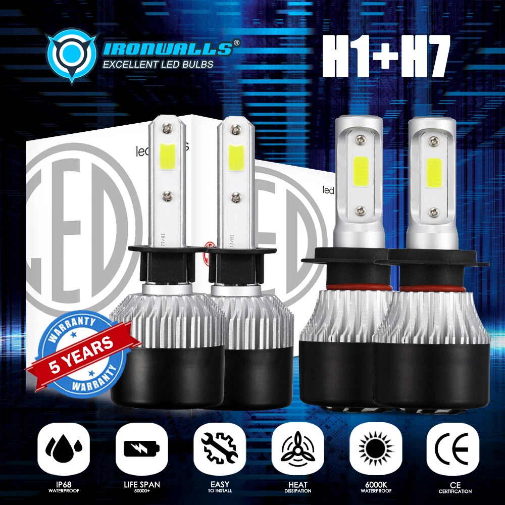 LED Headlight Bulb Combo H1 H7 Conversion Kit 6500K High Low Beam Bright  White eBay