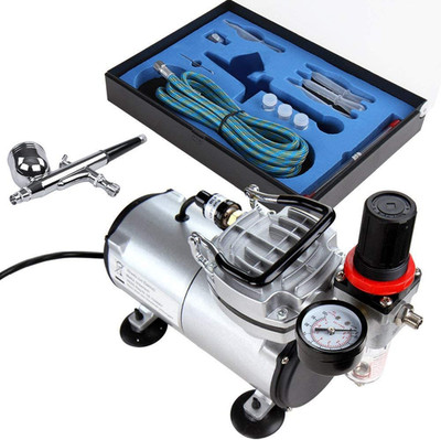 Timbertech Airbrush-Set Mit Kompressor Mit Mächtig Luftstrom Und Luftdruck, Grun
