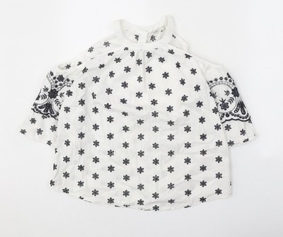 George Damen weiß geometrisches Polyester Basic Bluse Größe 8 Rundhalsausschnitt - kalt