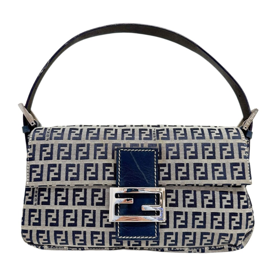 FENDI Baguette Blue Zucchino Canvas Shoulder Bag