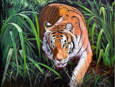 Tiger im Garten - Grußkarte nach einem Gemälde von David James