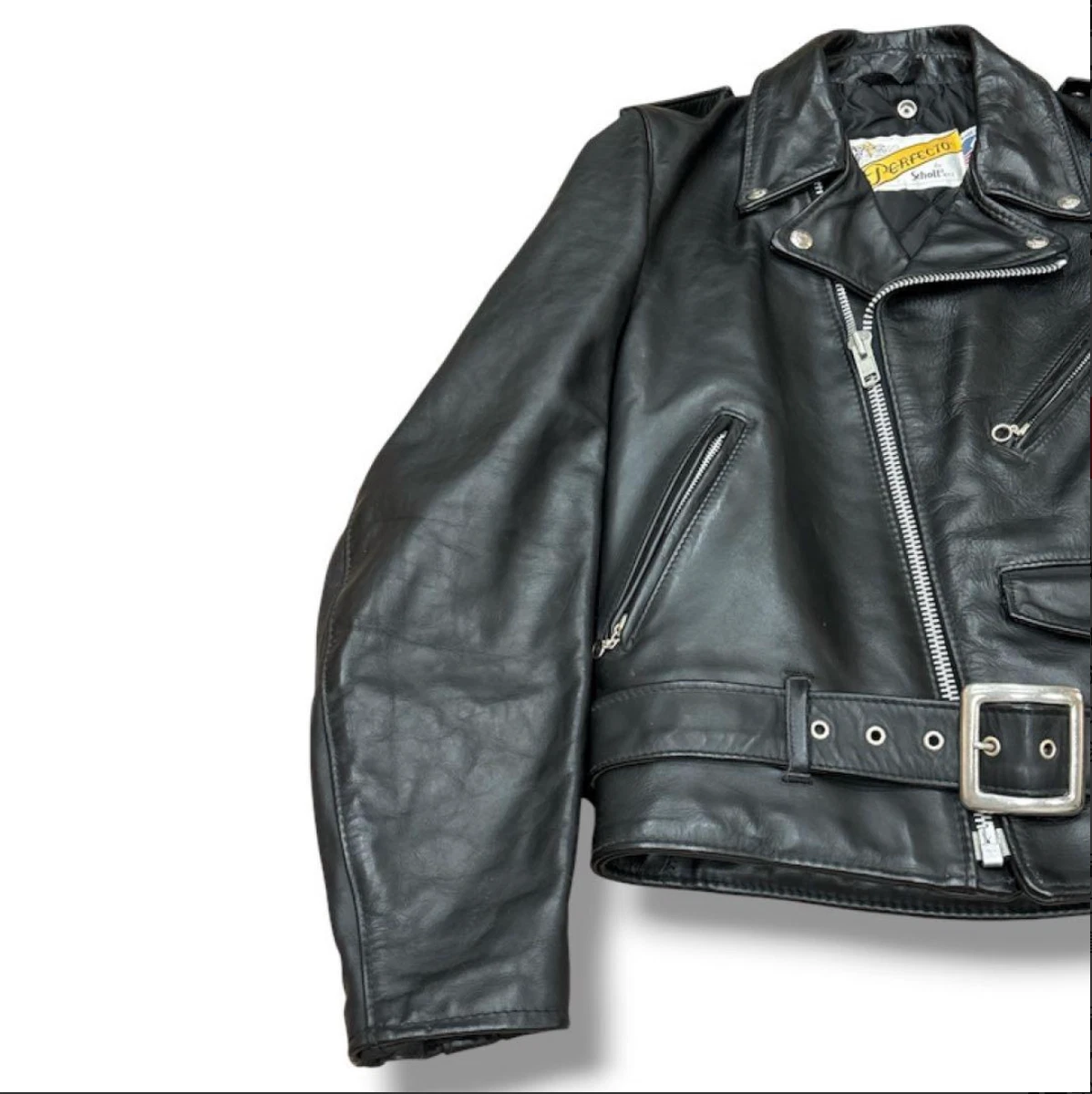 Chaqueta de Motocicleta Schott Perfecto 618 Doble Rider Negra Hecha en EE. UU. Talla 36