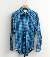 ROBERT GRAHAM JEANS Blue Plaid Gingham 100 Cotton Casual Dress Shirt Mens med