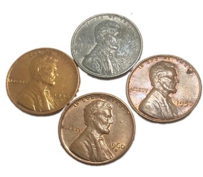 4 Pc One Cent Type Set Wheat Steel & Memorial About Uncirculated Free Post 