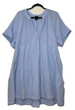GAP Gauze Tiered Babydoll Peasant Dress Size XL Blue Pockets Beachy Coastal