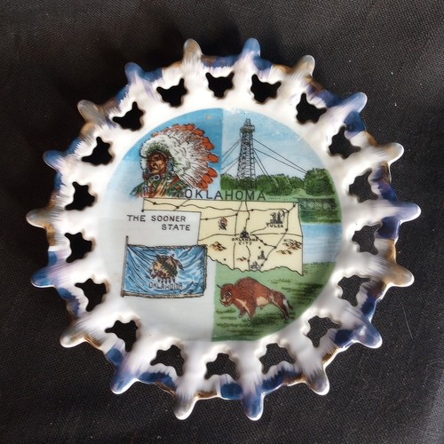 Vintage Oklahoma State Souvenir Plate The Sooner State Articulated  Spoke 7" EUC