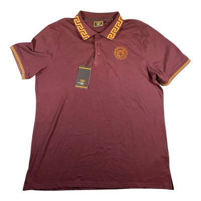Casa Moda Couture Men s Polo Shirt XL Burgundy Greek Key Design Knit Guayabera