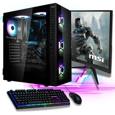 Gaming PC Komplett Set 27'' AMD Ryzen 7 5700 8x 4.6 GHz Radeon 32GB Ram RGB Gamer