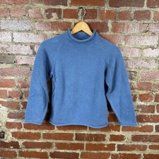 Vintage Lands End Sweater Youth Medium 10-12 Blue Cotton Mock Neck Raglan Knit
