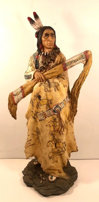 #ad #ad VINTAGE NATIVE AMERICAN INDIAN CHIEF STATUE W FEATHER CEREMONIAL STAFF. $175.00