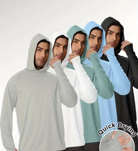5 Unidades de camisetas manga larga con capucha para hombres para ir de pezca - product listing photo