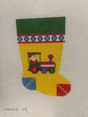 Susan Roberts Santa in a Train Mini Stocking Christmas Ornament MH0252   18 mesh