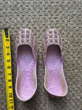 Pink  Gold Embroidered and Beaded Party Shoes Flats with Rhinestones, Size 8