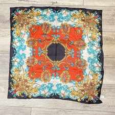 Ornate Baroque Silk Scarf Blue Red Gold Black Equestrian Chain Print Foulard