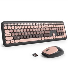 Surmen Cute Colorful Keyboard and Mouse Wireless Silent, Full-Size Retro Type...