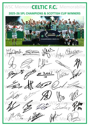11744. Glasgow Celtic Signed Team Sheets (A4 Prints) CHOOSE A SEASON 1966-2026