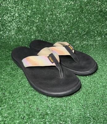 Teva Voya Flip Flops Womens Size 8 Black Tie Dye Comfort Beach Recovery Sandals