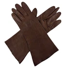 Vintage Womens Brown Leather Thin Suede 11" Long Gloves NEVER WORN