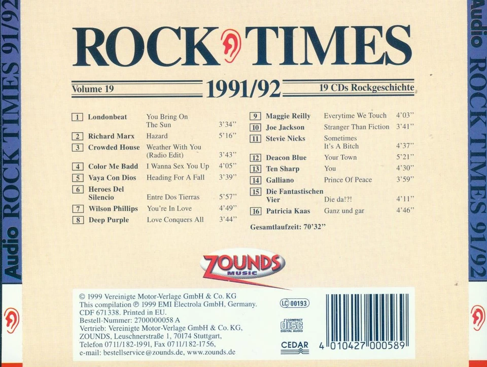 AUDIO ROCK TIMES - 1991/92 - CD - VOL.19 - 38 Jahre Rockgeschichte - Bild 2 von 2