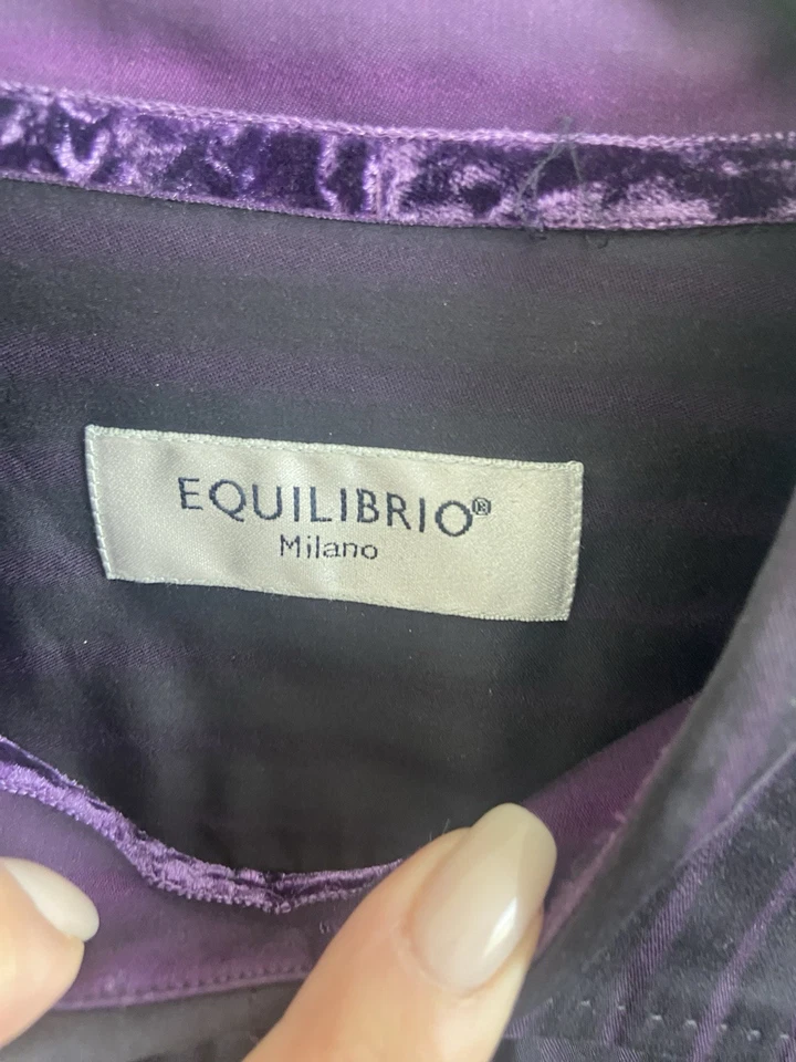 Equilibrio Púrpura Negro Rayas Botón Manga Larga Hombre Camisa Talla XL Foto 2 de 4