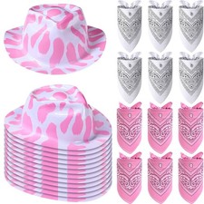 Haysandy 24 Pcs Cow Print Cowgirl Cowboy Hats Bulk with Bandana Felt Cow Part...