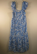 Gap Womens Poplin Tiered Maxi Dress Floral Print Sleeveless Size M Blue