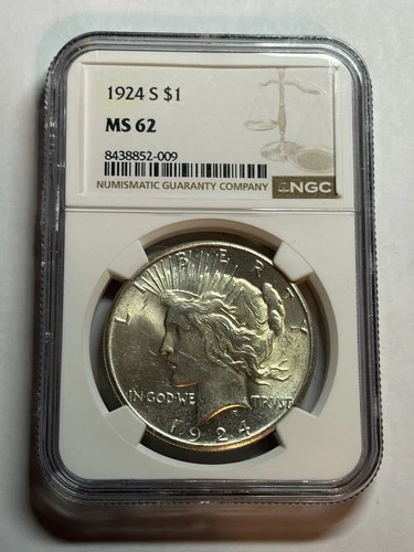 1924 S Peace Silver Dollar $1 NGC MS62 Tough Date Bright White