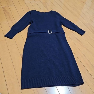 CHANEL Coco Mark Strickkleid mit Logo-Schnalle Damen Größe 38 Navy Gold Origi...