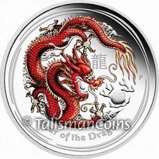 Australia 2012 YEAR OF THE DRAGON 50¢ 1/2 Oz Silver Red Color Perth Mint PROOF
