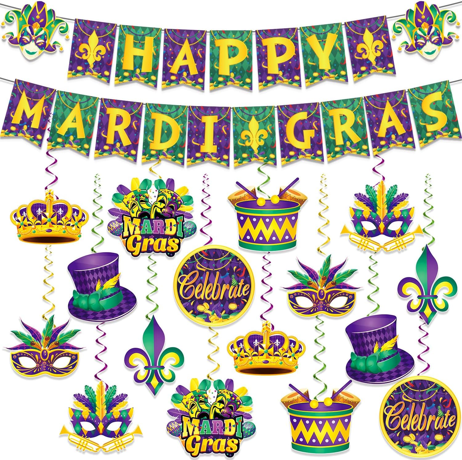 34Pcs Mardi Gras Party Decorations, Mardi Gras Decorations Include Mardi Gras Ba