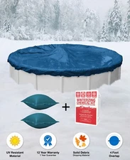 28' Round Above Ground Winter Pool Cover + (2) 4x4 Air Pillows + Winterizing Kit