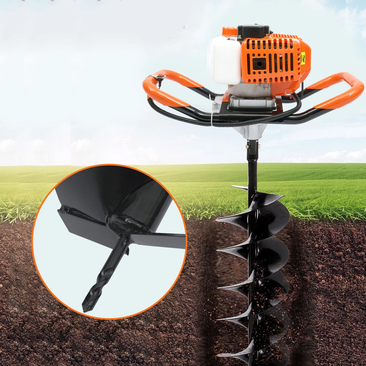 52cc Post Hole Digger Earth Auger Petrol w 3 Ground Drill Bits