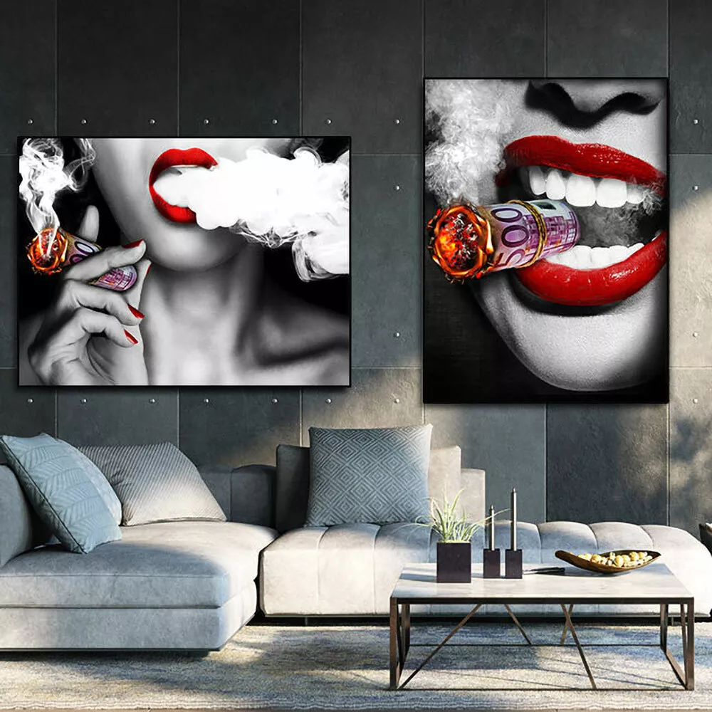 Black Canvas Art Smoking Women Print On Canvas Oil Painting Wall Art  Posters and Prints Wall Pictures for Living Room Home Decor