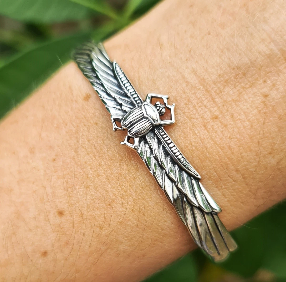 Scarab Bracelet 925 STERLING SILVER Beetle Egyptian god Khepri