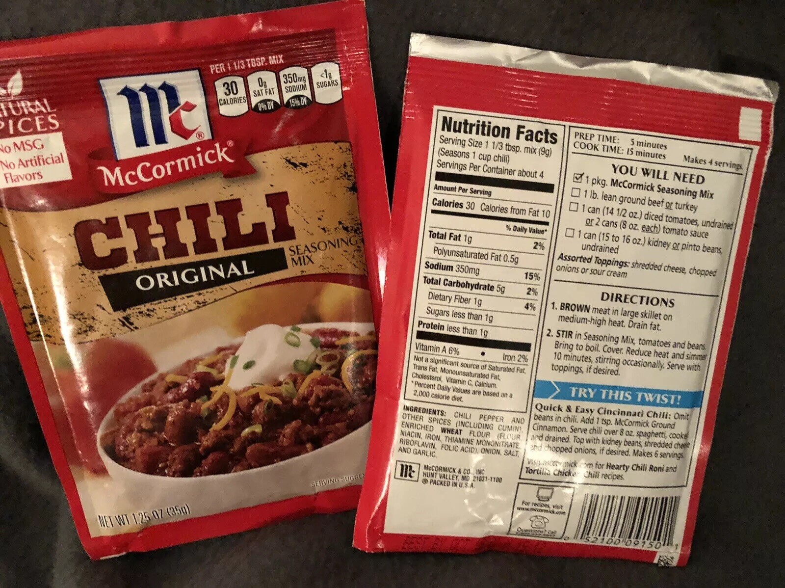 2 packs McCormick ORIGINAL Chili Seasoning Mix 1.25oz per packet New eBay