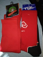 2 Pair Red Long Knee High Athletic Sport Socks TCK Comfort & Unbranded/NEW