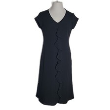 Evan-Picone Classy Ruffle Front Dress ~ Sz 6 ~ Black ~ Knee Length ~ Lined