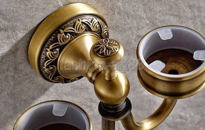Antique Brass Wall Mounted Bathroom Toothbrush Holder Set Ceramic Cups fba495 - Image 2 of 4