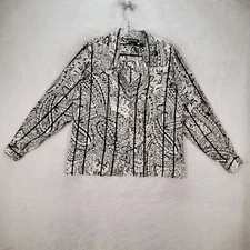 Vtg David Mathew Womens Top Size 10 Black Paisley Floral Striped FLAW Blouse