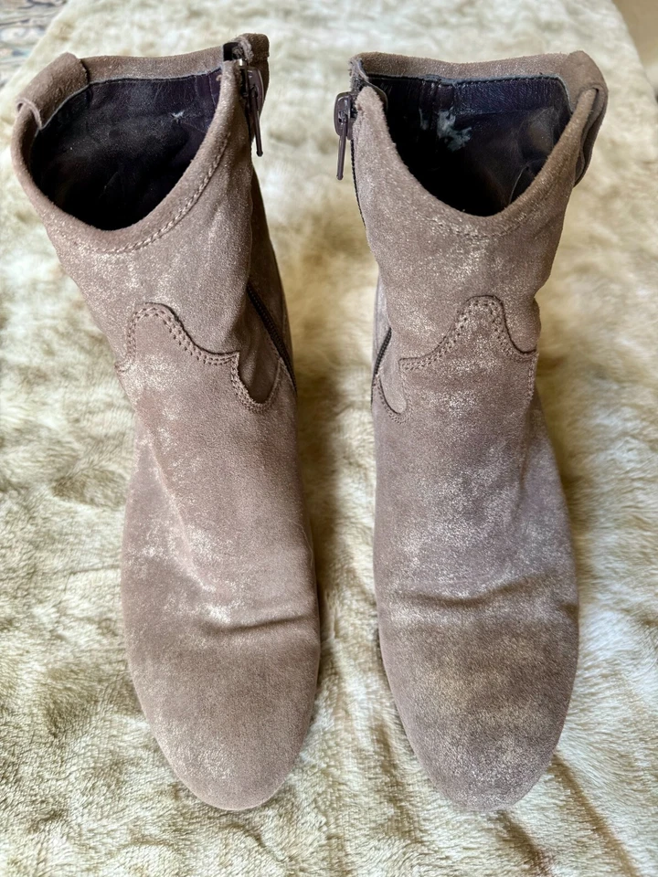 Sergio Rossi Brown Suede Metallic Ankle Boots Booties Zip Women's Size 7.5 M - Image 2 of 4