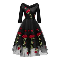 ABITO ROSE ABITO NERO IN COTONE  PIN UP
